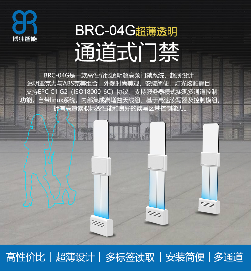 BRC-04G 超高頻RFID透明門禁系統 零售業RFID通道門禁