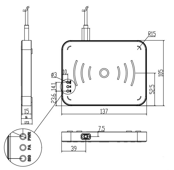 BRD-DC06 RFID桌面式發卡器尺寸圖