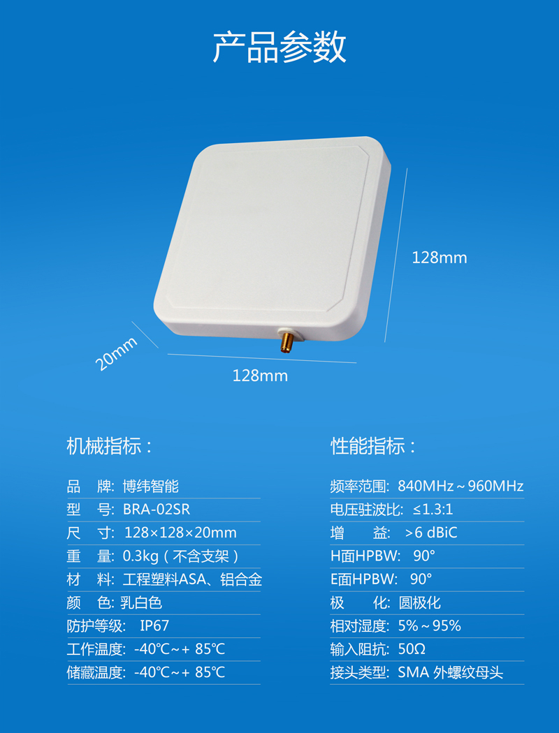 6dbic圓極化UHF天線 超高頻rfid天線系列 BRA-02SR